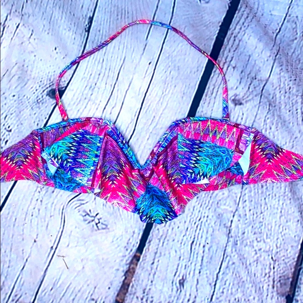 Aeropostale Blue Pink Halter Bikini Top Size Small